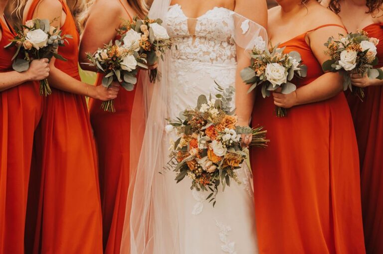 Fall Wedding Bridesmaids and Bouquets in West Michigan